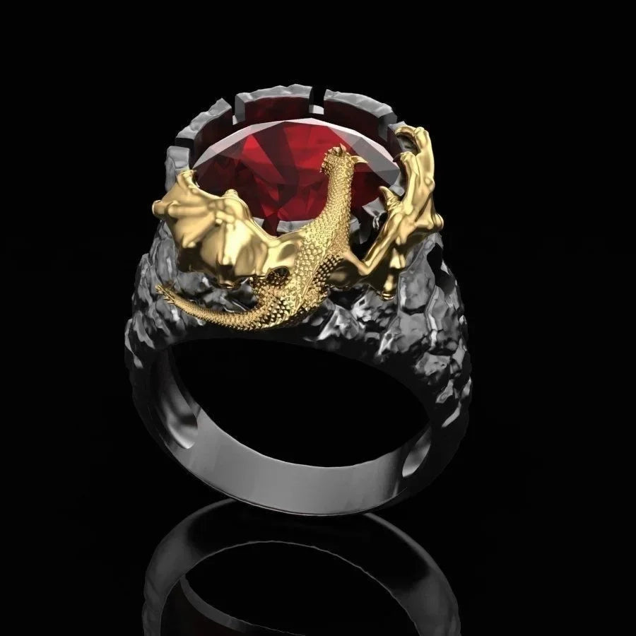 Red Emerald Men's Ring Turkey Retro Domineering Personality Ring