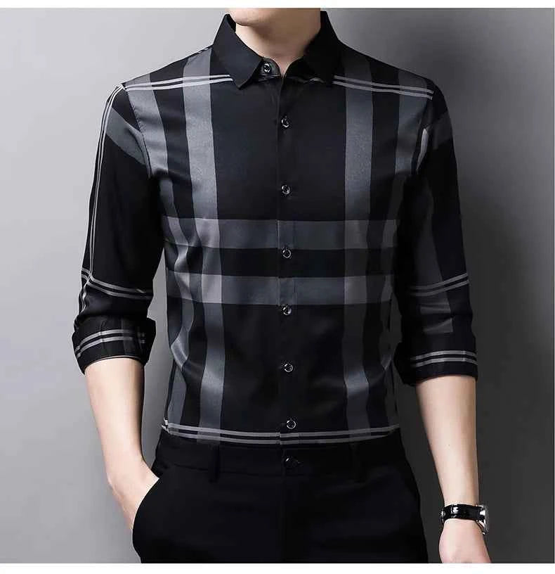 Autumn long sleeved shirt for men Business casual long sleeved plaid shirt for men
