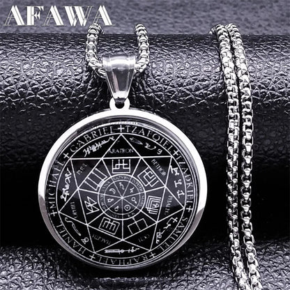 Seal of Seven Archangels Medal Stainless Steel Glass Necklace