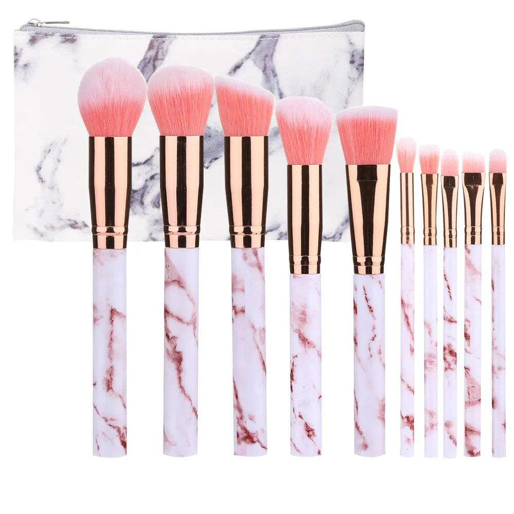New10Makeup Brush Set Full Set Marble Pattern Beauty Tools Set Blush Eyeshadow Brush - AMULET RING STORE
