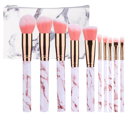 New10Makeup Brush Set Full Set Marble Pattern Beauty Tools Set Blush Eyeshadow Brush - AMULET RING STORE