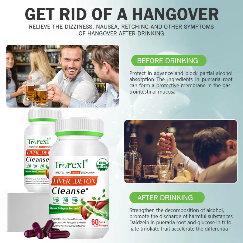 Liver Cleansing Detox Capsules Health Liver Support Colon Cleansing Repair Pills Prevent Cirrhosis Fatty Liver, Natural Herbal