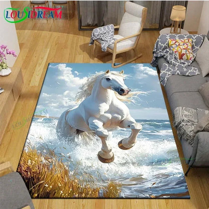 3D Fashion Exquisite Painting Horse Printed Carpet Living Room Anti-Skid Area Rug Kids Bedroom Mats Yoga Mat Large Carpet Decor