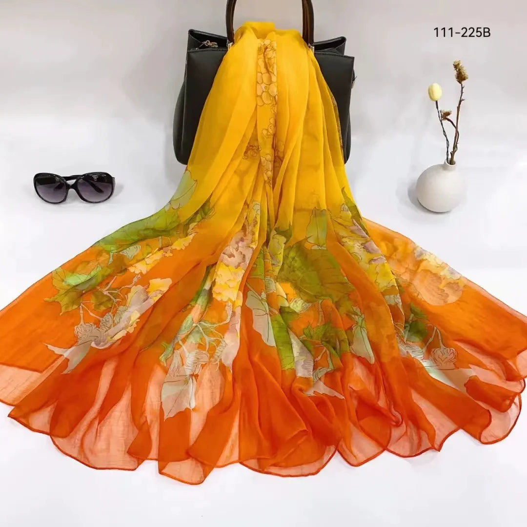 2025 Silk Scarf Women Hijab Pashmina Long Beach Stoles Shawl Wrap Headbands Spring Warm Scarves Bandana Ladies Neckscarf Foulard