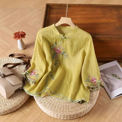 Casual Loose Blouse Shirt Women Clothes Summer Cotton Linen Ladies Tops Tee Blusas Vintage Embroidery Woman Shirt Camiseta Mujer
