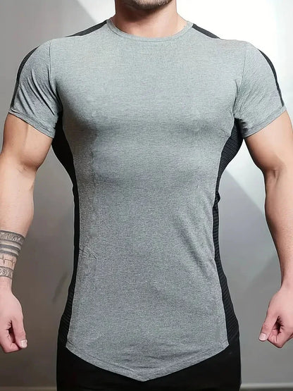 2025 Male Fitness T-shirt Summer Men's Athleisure Workout short sleeve T-shirt Compress quick-dry Men T-shirt Gym Sports Tops - AMULET RING STORE