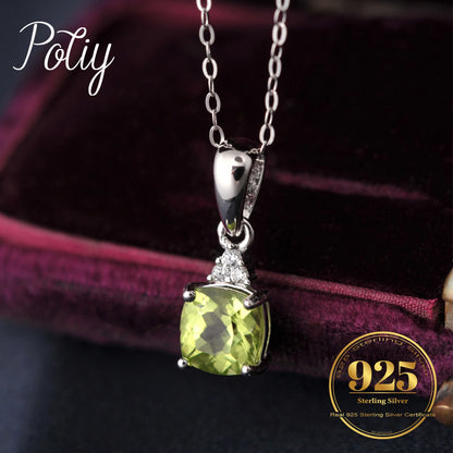 Potiy 1ct Cushion Natural Cut Genuine Peridot Pendant Necklace With 18 Inches Trace Chain 925 Sterling Silver