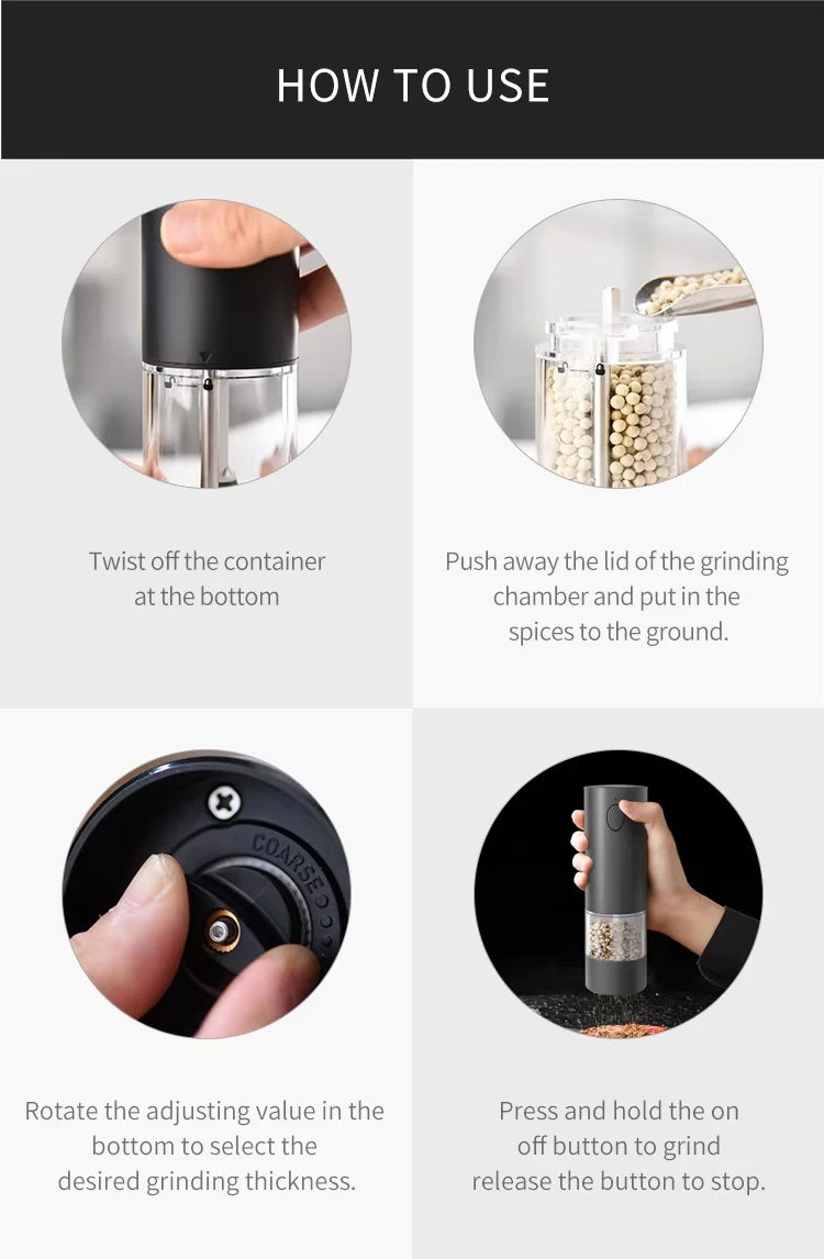 1/2PCS Electric Salt And Pepper Grinder with LED Light Gravity Sensing Adjustable Spice Mills Cordless Automatic Kitchen Gadget - AMULET RING STORE