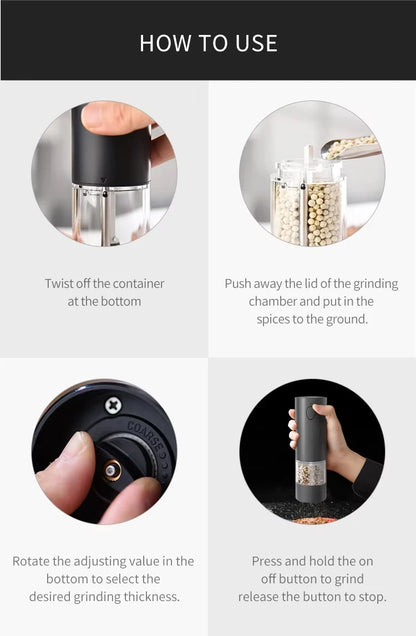 1/2PCS Electric Salt And Pepper Grinder with LED Light Gravity Sensing Adjustable Spice Mills Cordless Automatic Kitchen Gadget - AMULET RING STORE