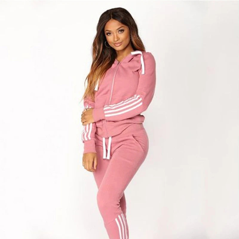 2023 Women's Sports Set Three Stripe Sweater Two Piece Jogging Set Casual Zip Hoodie+Sports Pants Sports Shirt Jogging Set