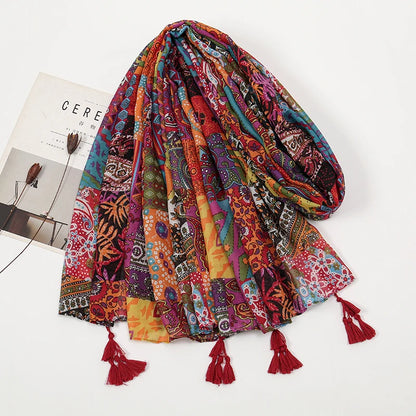 Elegant Floral Printed Hijab Cotton Viscose Tassel Shawl For Woman Fashion Beach Long Scarf Ladies Flower Headscarf 185*100cm - AMULET RING STORE