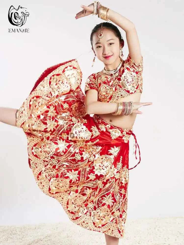 Yiman exotic Indian dance ethnic style children's dance costume, sari embroidery Tang costume, big swing skirt, Lengha set