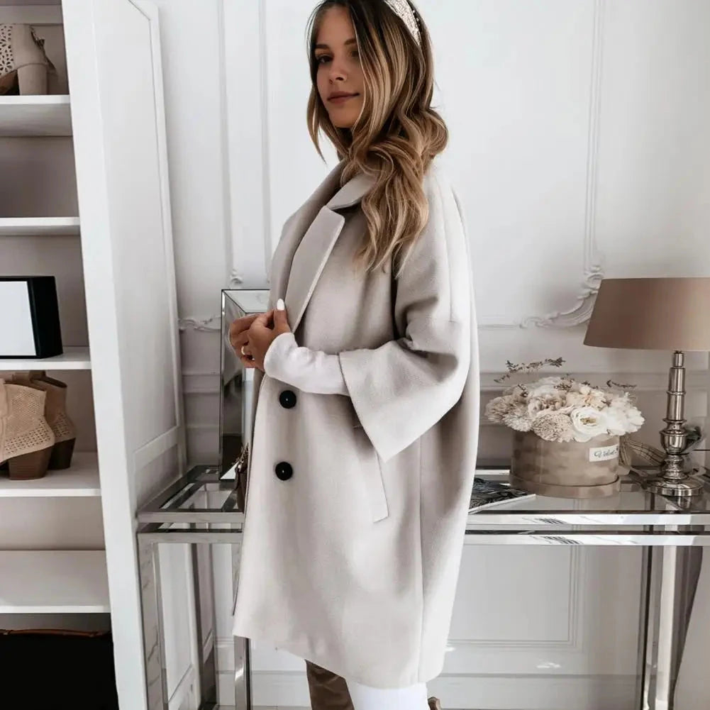 Fall Winter Women's Jacket 3/4 Long Sleeve Button Lapel Pocket Woolen Warm Jacket Coat Solid Color Thermal Fitted Cardigan Coat - AMULET RING STORE