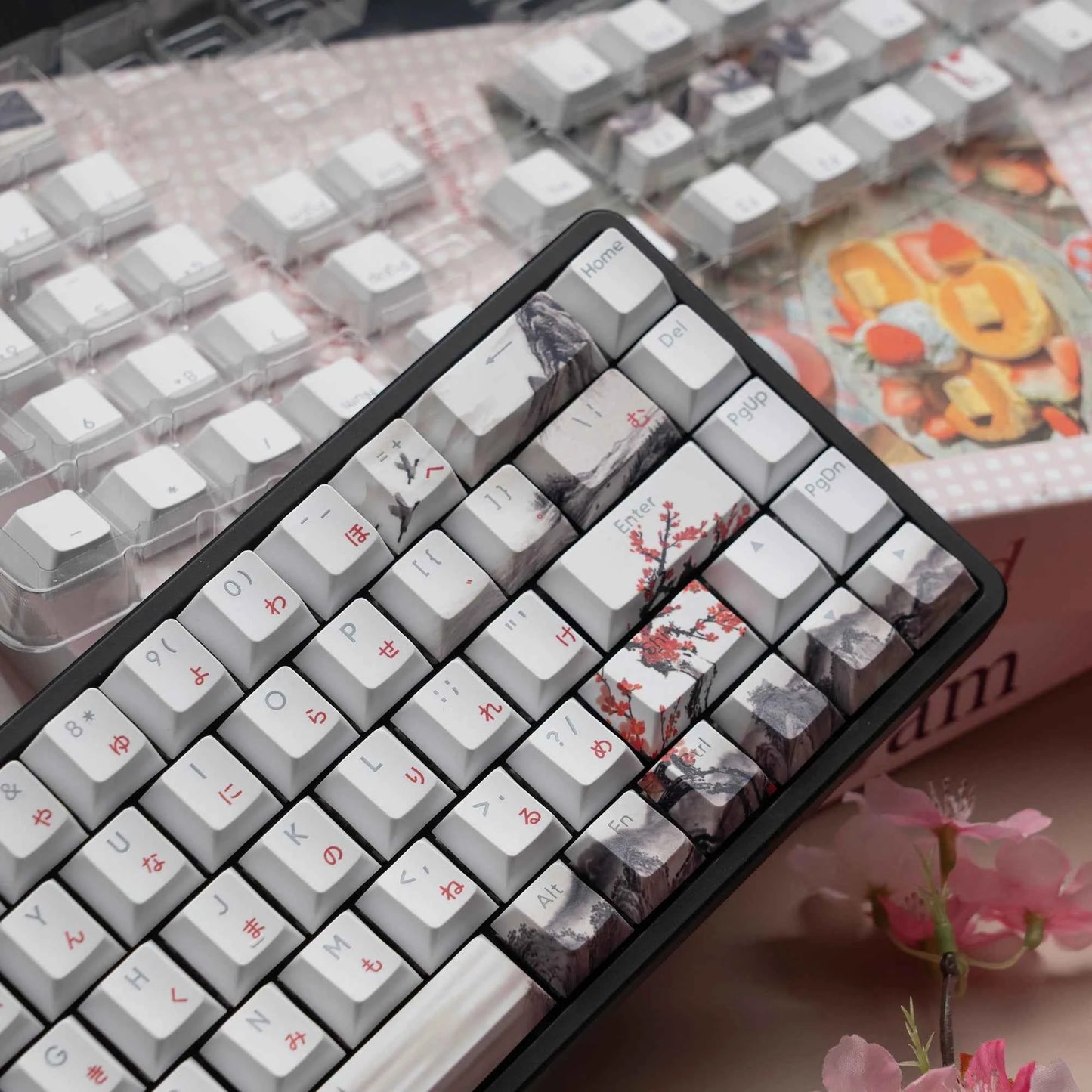 127 Keys Plum Blossom Top Backlit Cherry Profile Keycap PBT Keycap Dye-Sub Cherry MX Switches For Gamer Mechanical Keyboard