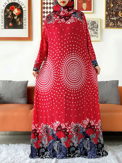 2025 Floral Ramadan Muslim Dress Solid Color Khimar Kaftan Abaya Robe with Attached Hijab Middle East Prayer Garment for Women - AMULET RING STORE