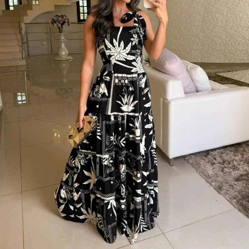 Women Fashion Floral Print Dress Casual Spaghetti Strap Sleeveless Loose Dresses Robe Femme Elegant Party Womens Clothing Summer