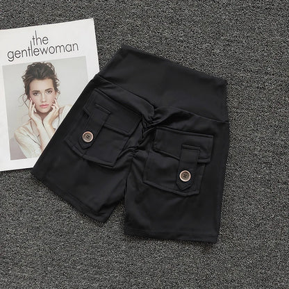 New Yoga Shorts With Pocket Women Sport High Waist Tights Buttocks Fitness Workout Leggings Push Up Gym Clothing Cycling Shorts