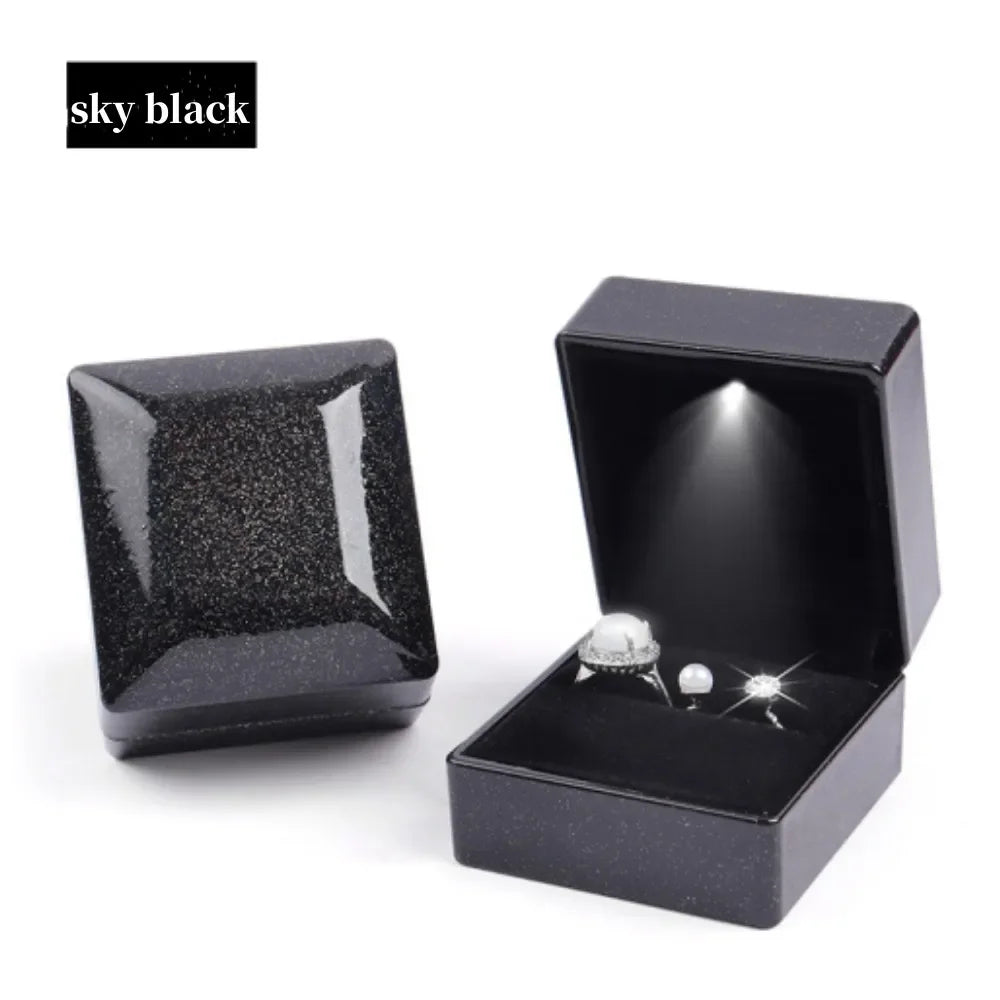 New in LED Light Jewelry Box Ring Earrings Earnail Pendant Organizer Imitation Leather Velvet Decorative Gold Frame Storage Box - AMULET RING STORE