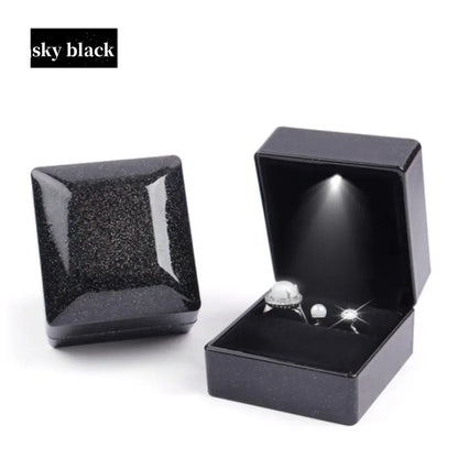 New in LED Light Jewelry Box Ring Earrings Earnail Pendant Organizer Imitation Leather Velvet Decorative Gold Frame Storage Box - AMULET RING STORE