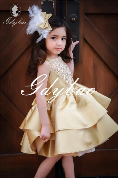 Elegant Formal Beading Applique O Neck Pleat Flower Girl Dress Knee Length Luxury Classic First Communion Dress Customized 2025