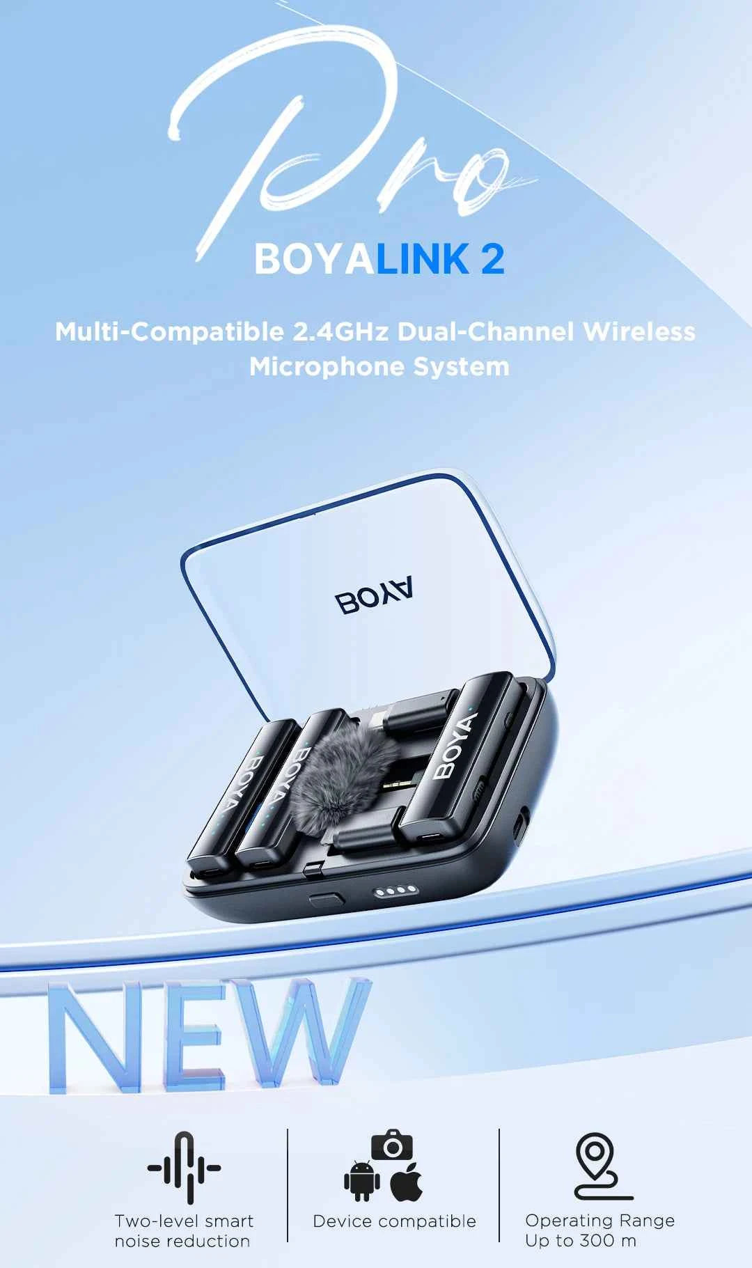BOYA BOYALINK 2 Wireless Lavalier Microphone for iPhone Android DSLR Cameras Smartphone Gaming Youtube Video Recording Streaming