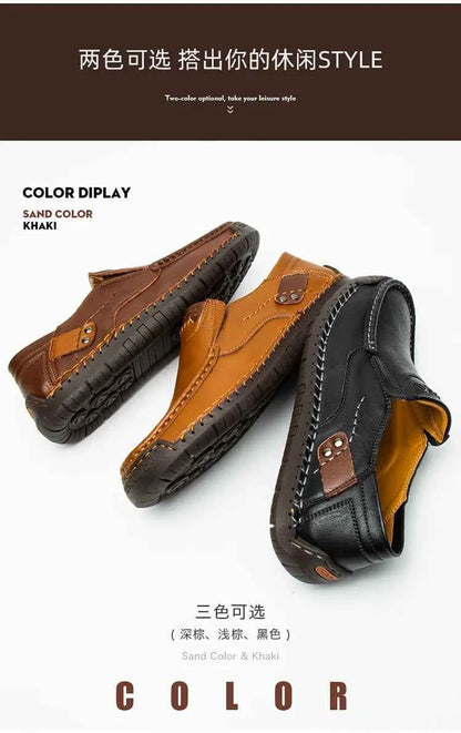 New Handmade Leather Men Shoes Casual Comfortable Men Loafers Slip On Leather Shoes Men Flats Hot Sale Outdoor  Walking Shoes