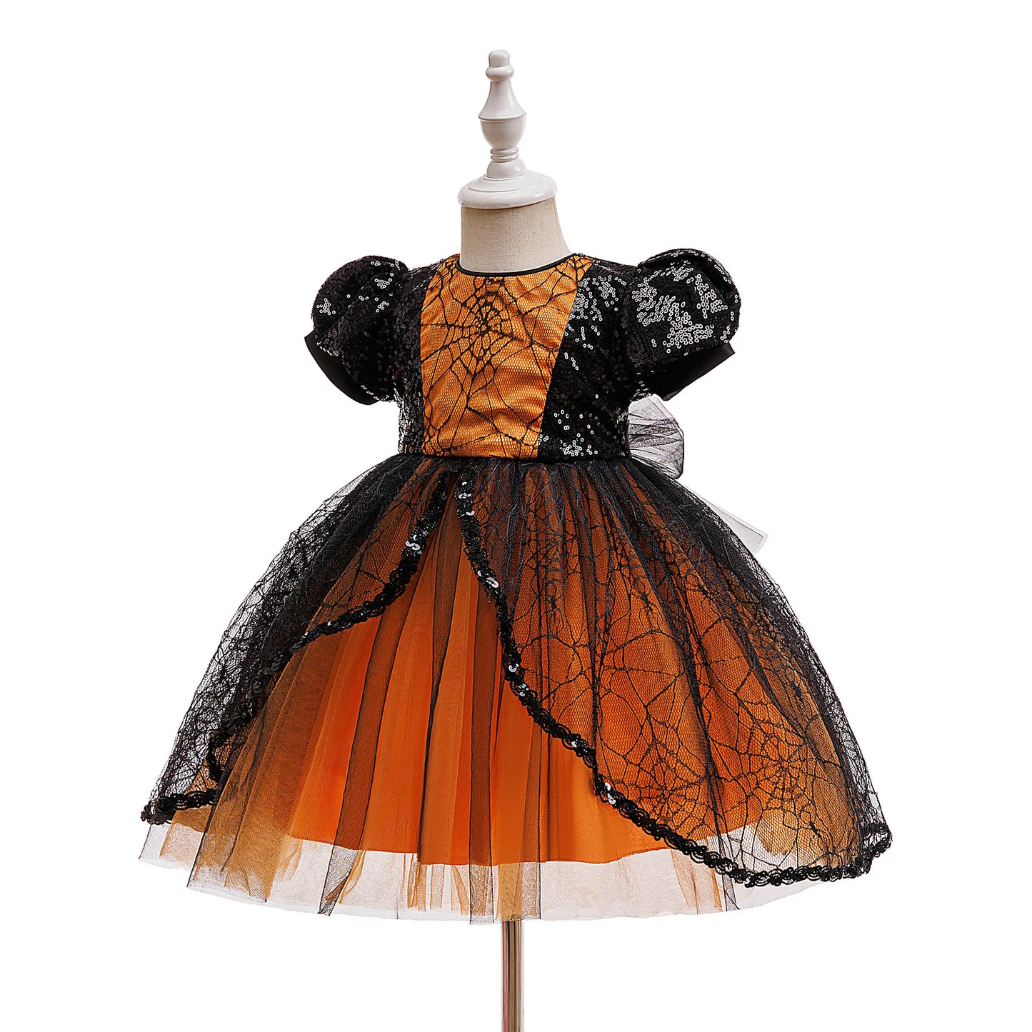 Girl Halloween costume 4-8 Yrs Halloween Theme Party Dresses Skeleton Bat Pumpkin Print Frocks Luxury Fluffy Kids Elegant Gown