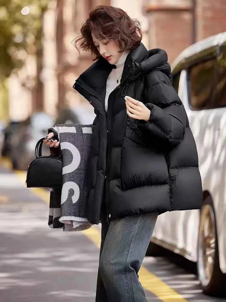 Puff Down Jacket Women's Winter Jacket Padded New Outerwear Hooded Versatile Loose Padding Thickened White Duck Down Warm Coat