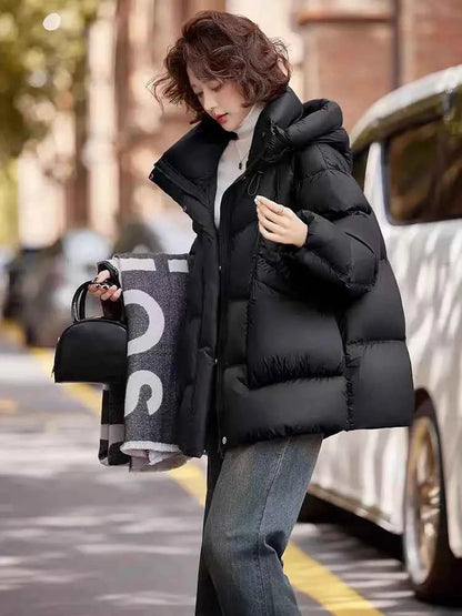 Puff Down Jacket Women's Winter Jacket Padded New Outerwear Hooded Versatile Loose Padding Thickened White Duck Down Warm Coat
