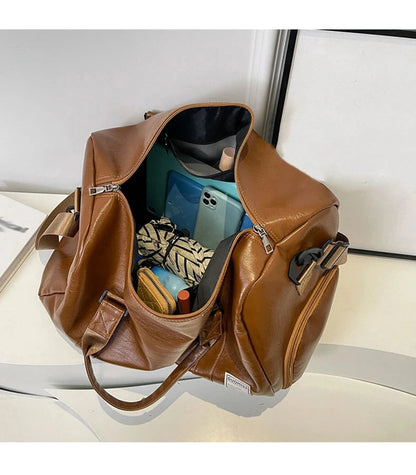 PU Travel Duffel Bag Waterproof Luggage Handbag with Shoes Pocket Weekender Overnight Daypack Dry Wet Sports Shoulder Tote Pack