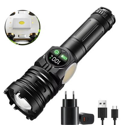 Super Bright Rechargeable LED COB Flashlight With 9 Lighting Modes Multifunction Magnetic Outdoor Waterproof Lamp18650 Battery - AMULET RING STORE