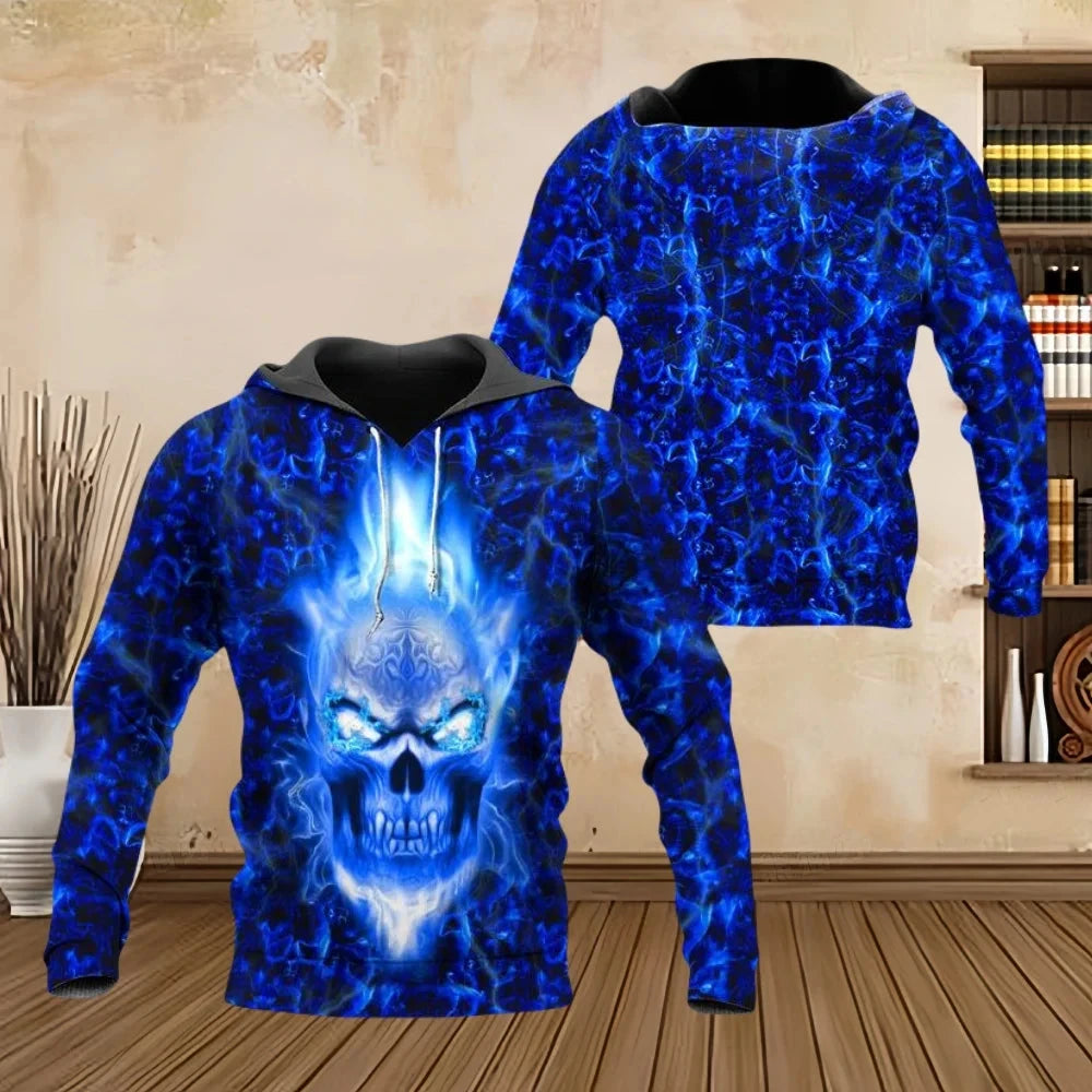 Fashion Men Hoodies Four Seasons Vintage Skull 3D Print Pullover Sweatshirts Men Comforts Kangaroo Pocket Y2k Hoodies Clothing - AMULET RING STORE