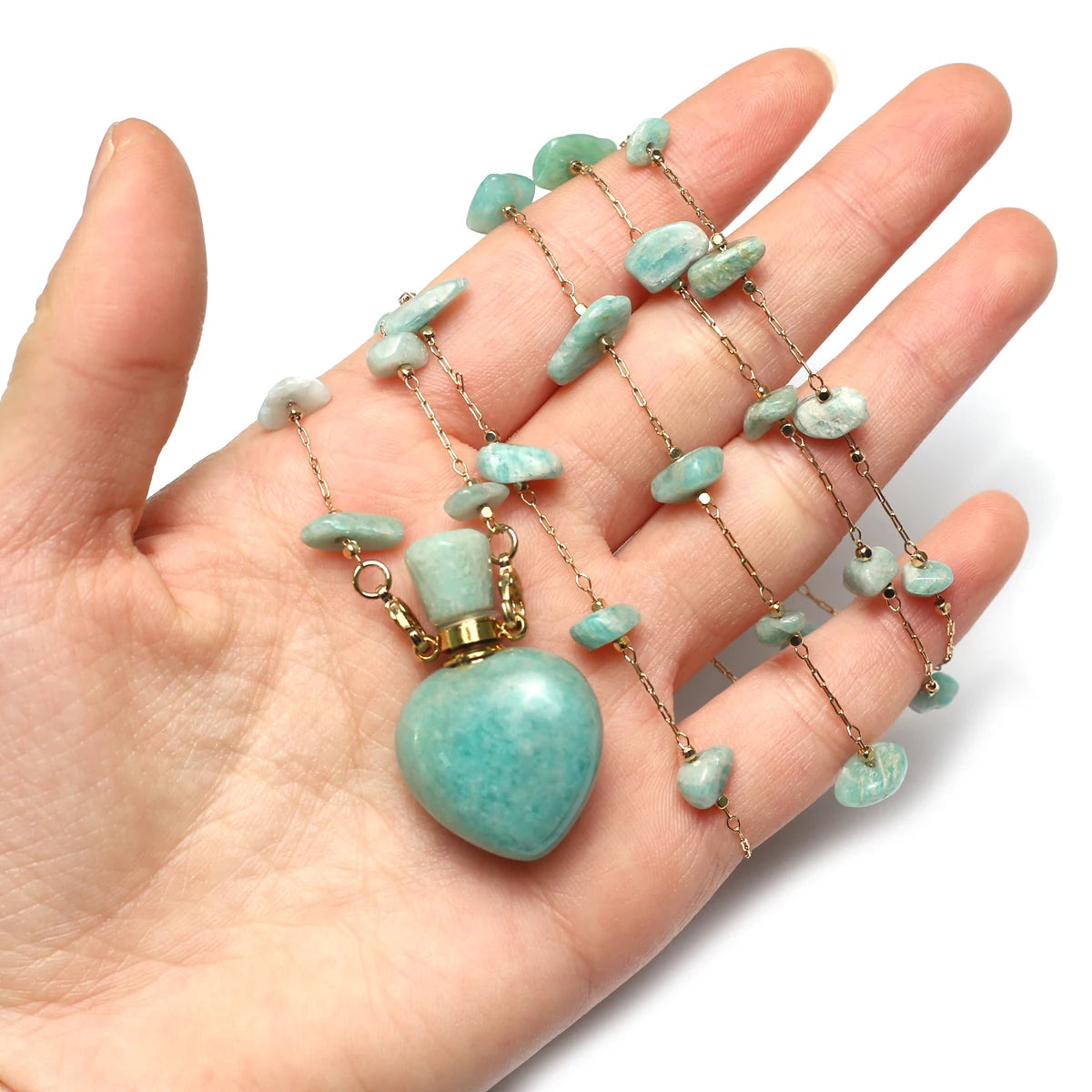 Natural Amethysts Perfume Bottle Necklace Essential Oil Diffuser Amethysts Gravel Stone Chain for Jewerly Party Gift 17x38x13mm - AMULET RING STORE