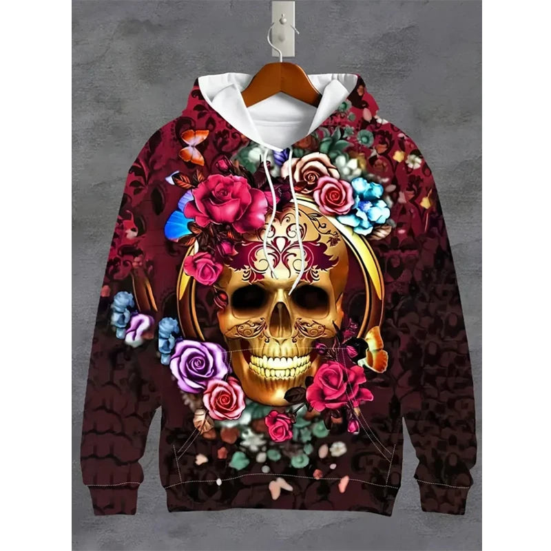 Vintage Men's Sweatshirt 3D Skull Graphic Printed Casual Hoodie