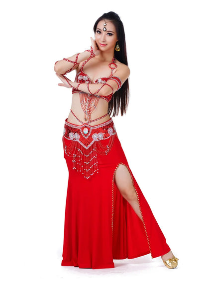 Hot Selling Ladies Beaded Sequins Belly Dance Accessories Belts + Bra Samba Costume Club Bra
