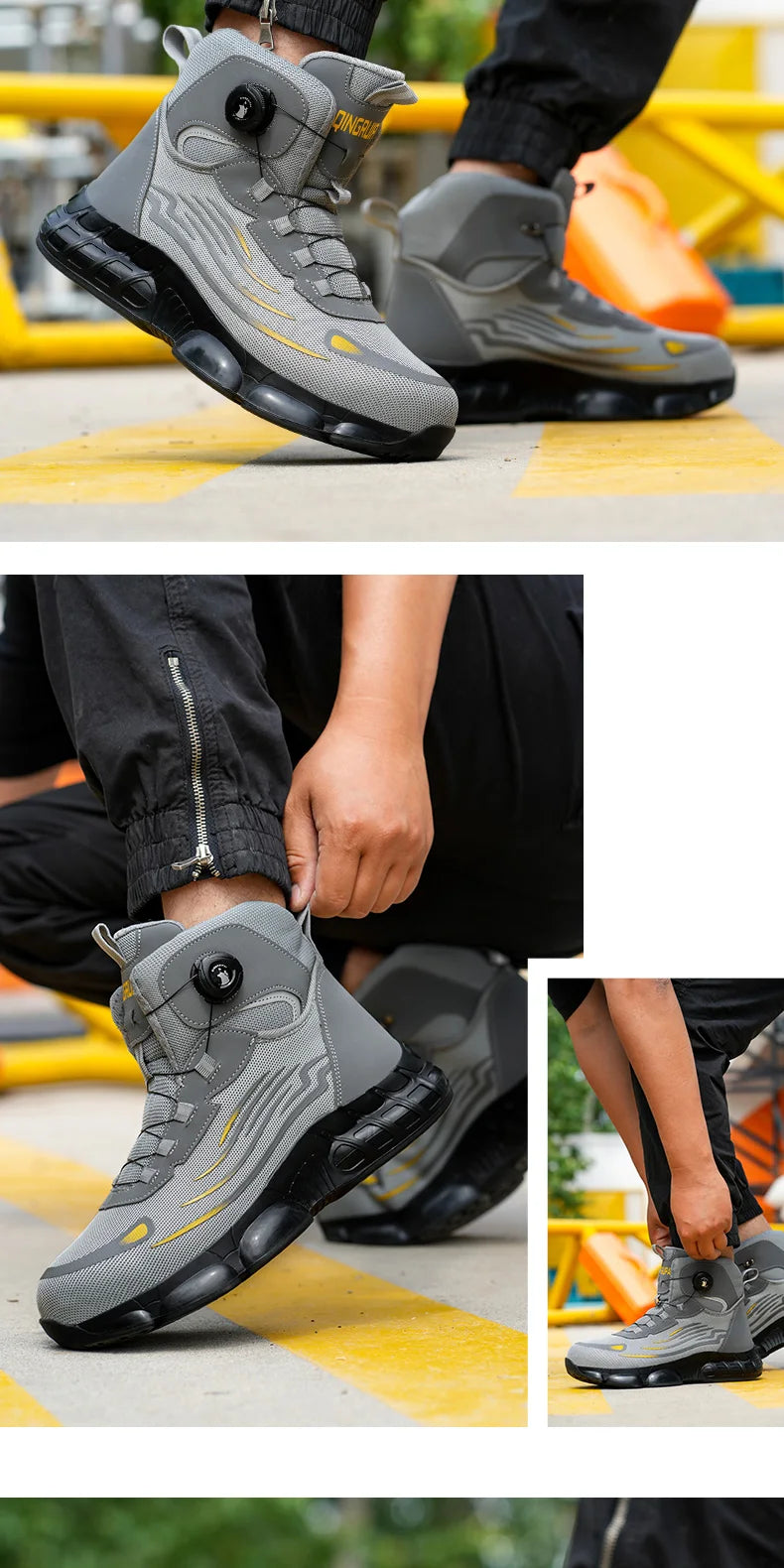 Men's high top lace-free comfortable soft sole anti-smash and puncture resistant work shoes - AMULET RING STORE