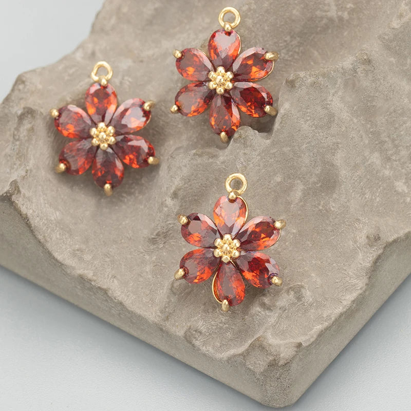 GUFEATHER,6pcs/lot,MC78,jewelry accessories,18k gold plated,nickel free,copper,zircon,hand made,flower shape,charms,diy pendants - AMULET RING STORE