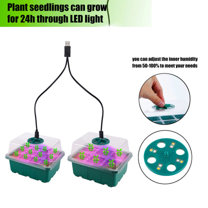 Seedling Nursery Box With LED Growing Light Seed Starter Tray Seedling Breeding Pot Garden Greenhouse Germination Planter - AMULET RING STORE