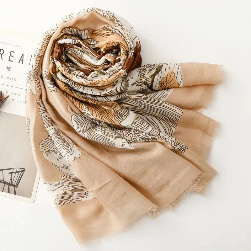 Retro Bohemian Women Viscose Scarf Big Size 88*180cm Cotton Linen Feeling Soft Shawl Tassel Hijab Wrap Summer Soft Beach