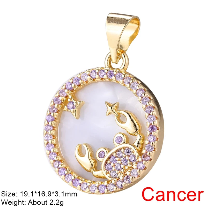Juya DIY Imitation Pearl Shell 18K Gold Plated 12 Zodiac Charms For Handmade Fashion Birthstone Season Pendants Jewelry Making