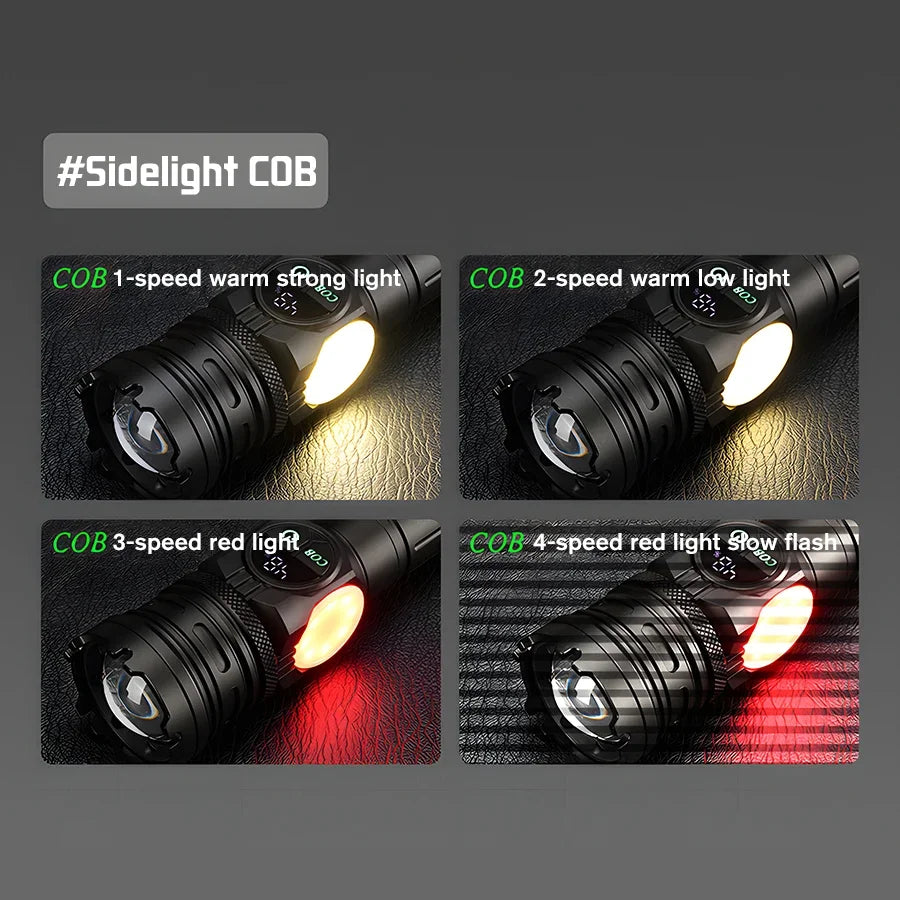 Super Bright Rechargeable LED COB Flashlight With 9 Lighting Modes Multifunction Magnetic Outdoor Waterproof Lamp18650 Battery - AMULET RING STORE