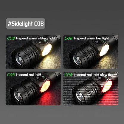 Super Bright Rechargeable LED COB Flashlight With 9 Lighting Modes Multifunction Magnetic Outdoor Waterproof Lamp18650 Battery - AMULET RING STORE