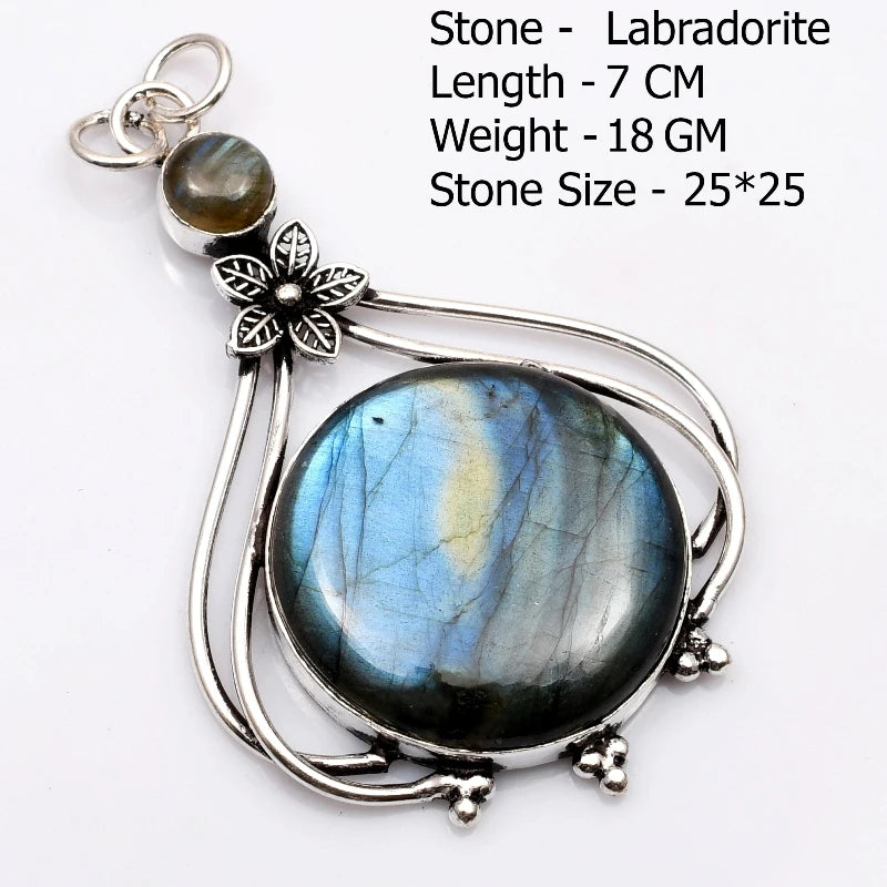 Genuine  Agate Labradorite Jasper Turquoise Rose Quartz Pendant