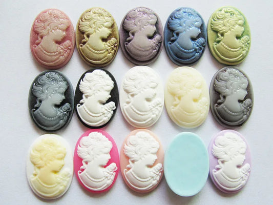 20pcs 18mmx25mm 15 Colors Oval Flatback Resin Beauty Head Lady Cameo Charm Finding,Phone Decoration Kit,DIY Accessory Jewellry - AMULET RING STORE