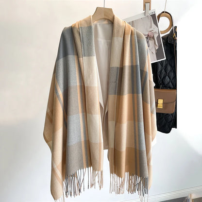 Warm Cashmere Blanket Women Travel Winter Scarf Fashion Plaid Pashmina Thick Shawl Wraps With Tassel Casual Bufanda Poncho New - AMULET RING STORE