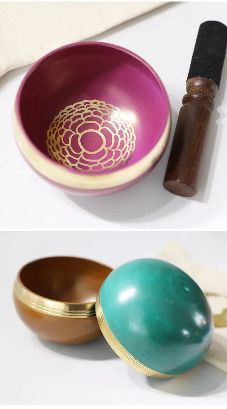 Nepal Handmade Buddha Singing Bowl Yoga Meditation Colorful Sound Therapy Tibetan Singing Bowls Healing Percussion Instruments - AMULET RING STORE