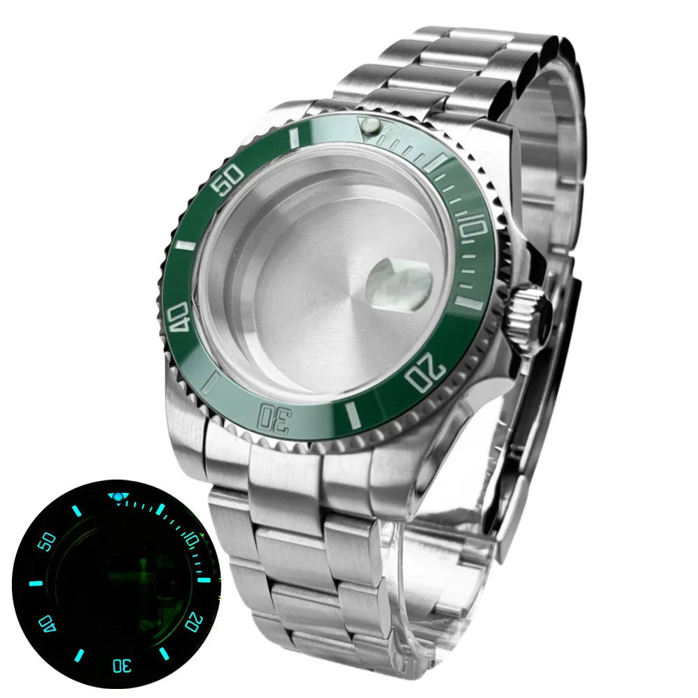40mm 200m Waterproof NH34 NH35 NH36 Watch Case Accessories for Oyster Band SUB Watch Maker 120clicks BGW9 blue lume Bezel - AMULET RING STORE