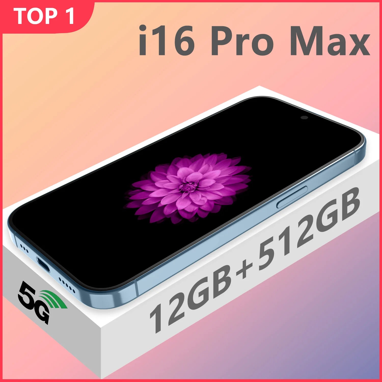 Global Version I16 Pro Max Smartphone Android,6.8'',12GB RAM 512GB ROM,Dual SIM,Mobile phones,Google Play Store,24+48MP,6800mAh - AMULET RING STORE