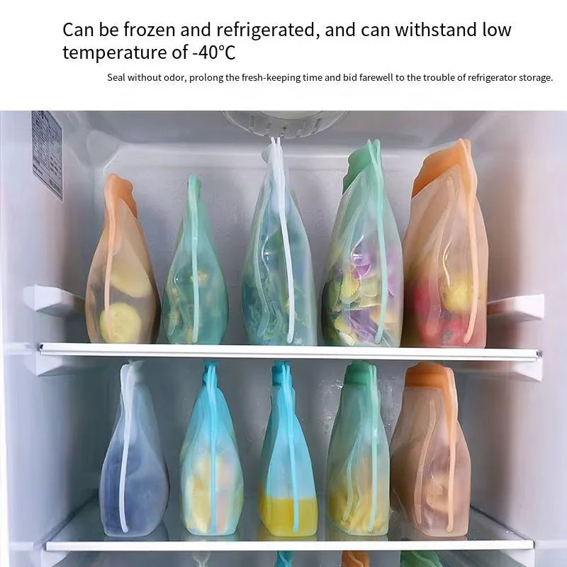 Silicone Zipper Bag,Kitchen Fresh-keeping Bags for Fruits and Vegetables,Portable Self-sealing Storage Bag for Daily Necessities - AMULET RING STORE