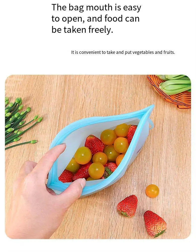 Silicone Zipper Bag,Kitchen Fresh-keeping Bags for Fruits and Vegetables,Portable Self-sealing Storage Bag for Daily Necessities - AMULET RING STORE